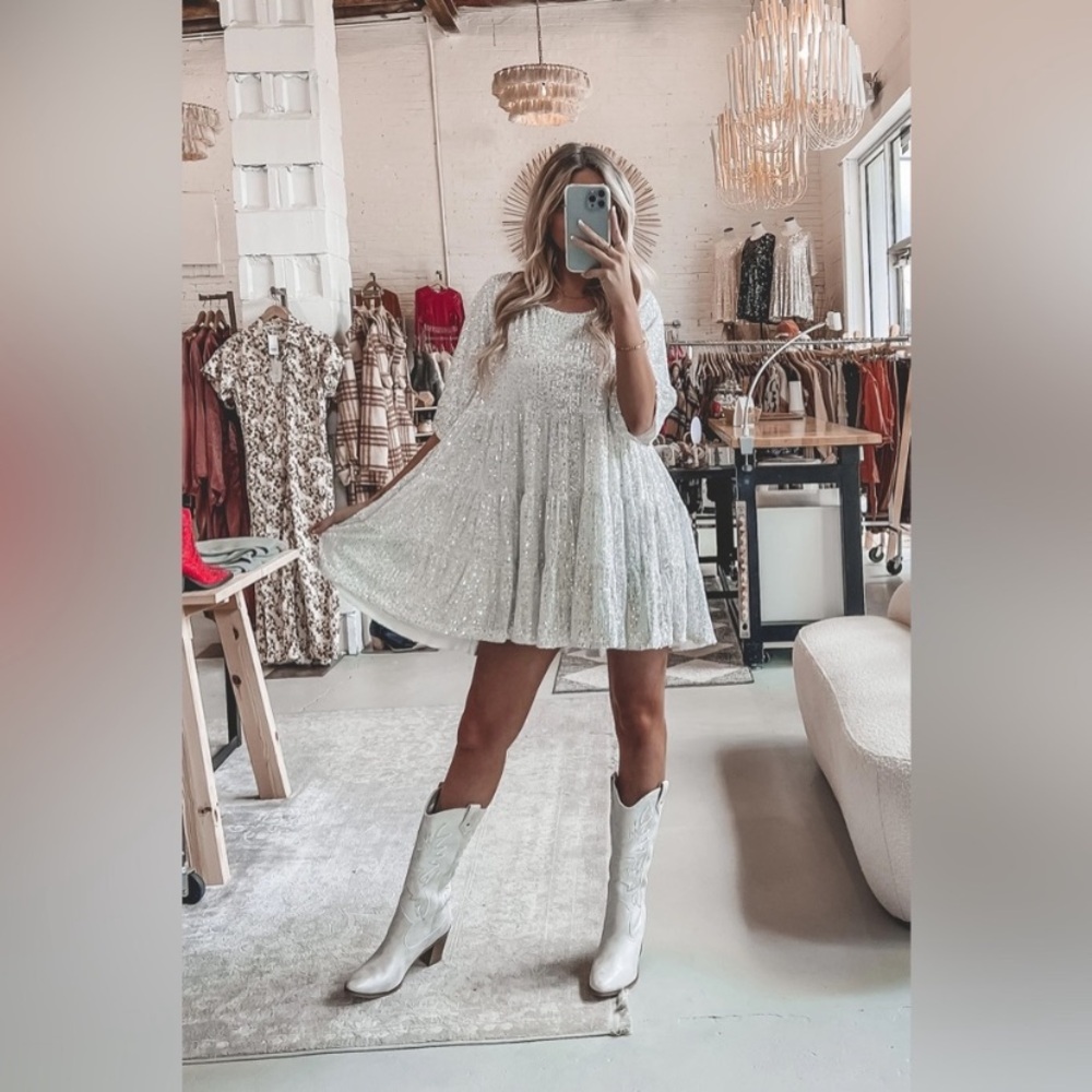 Amazing Lace Sequin Baby Doll Dress